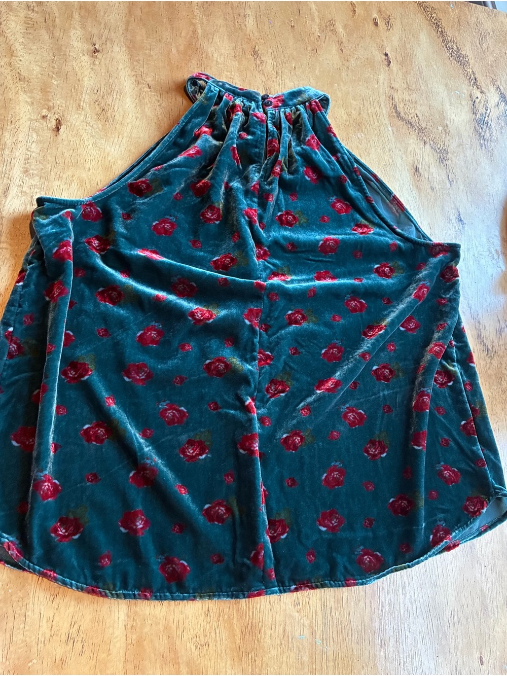 LOFT Teal Velvet Halter Tank with Red Rose Print NWT - Picture 7 of 13